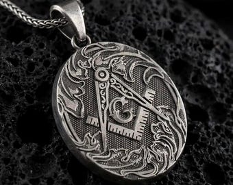 Masonic Compass Pendant • Freemason Jewelry for Men • Square & Compass Necklace Gift