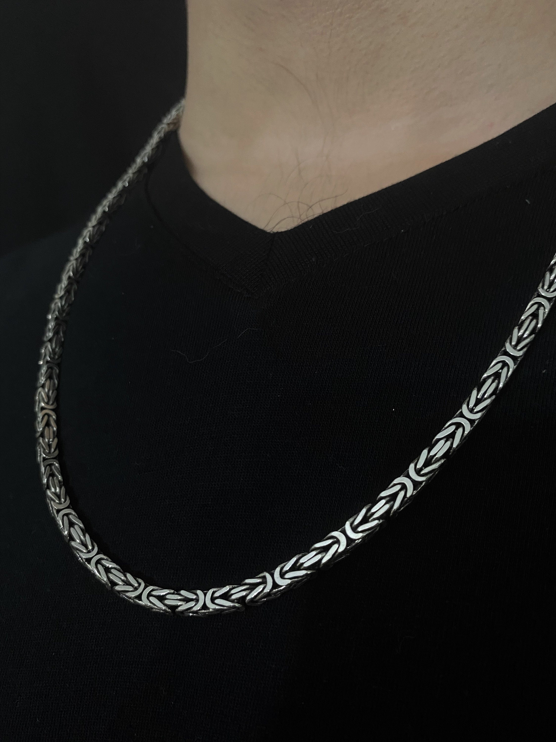 Mens 5mm Byzantine Chain Solid Silver 