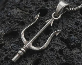 Sterling Silver Trident Necklace, Poseidon Pendant