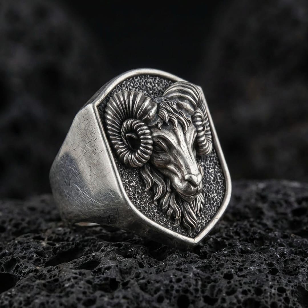 Sterling Silver Large Aries Ram Shield Shape Ring, Zodiac Jewelry - Etsy