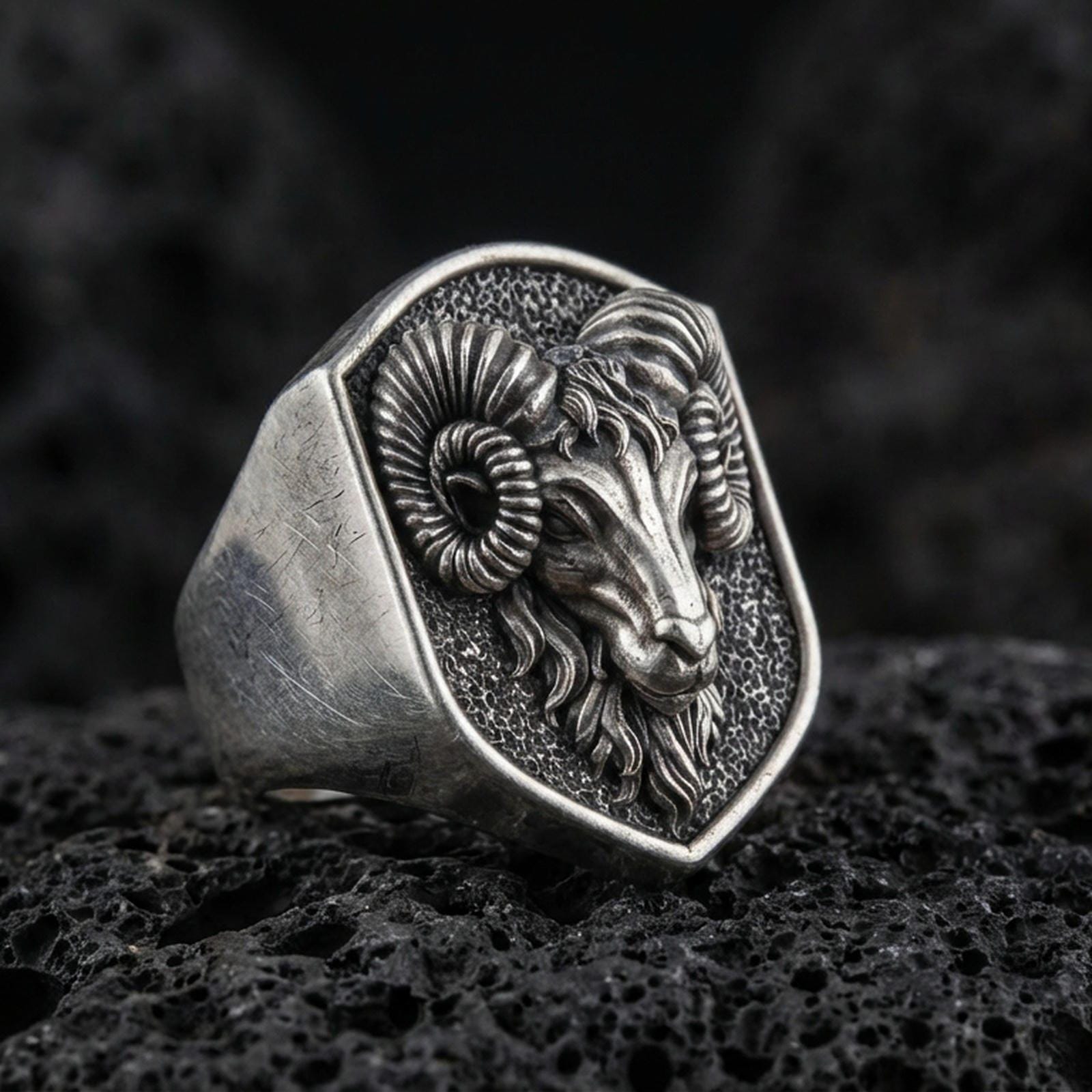 Sterling Silver Large Aries Ram Shield Shape Ring, Zodiac Jewelry