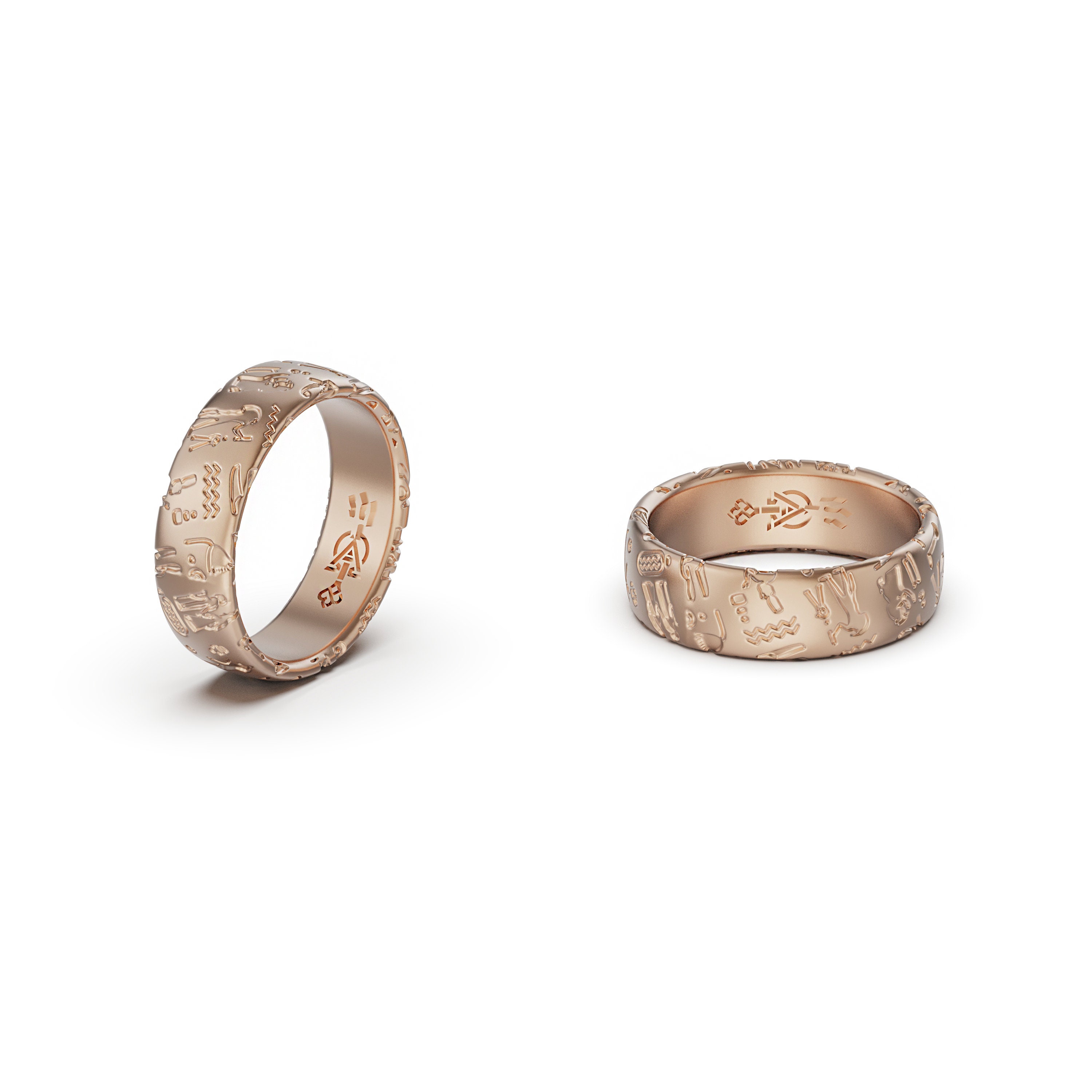 18Kエジプト結婚指輪、ユニセックスヒエログリフリング、ヒエログリフ