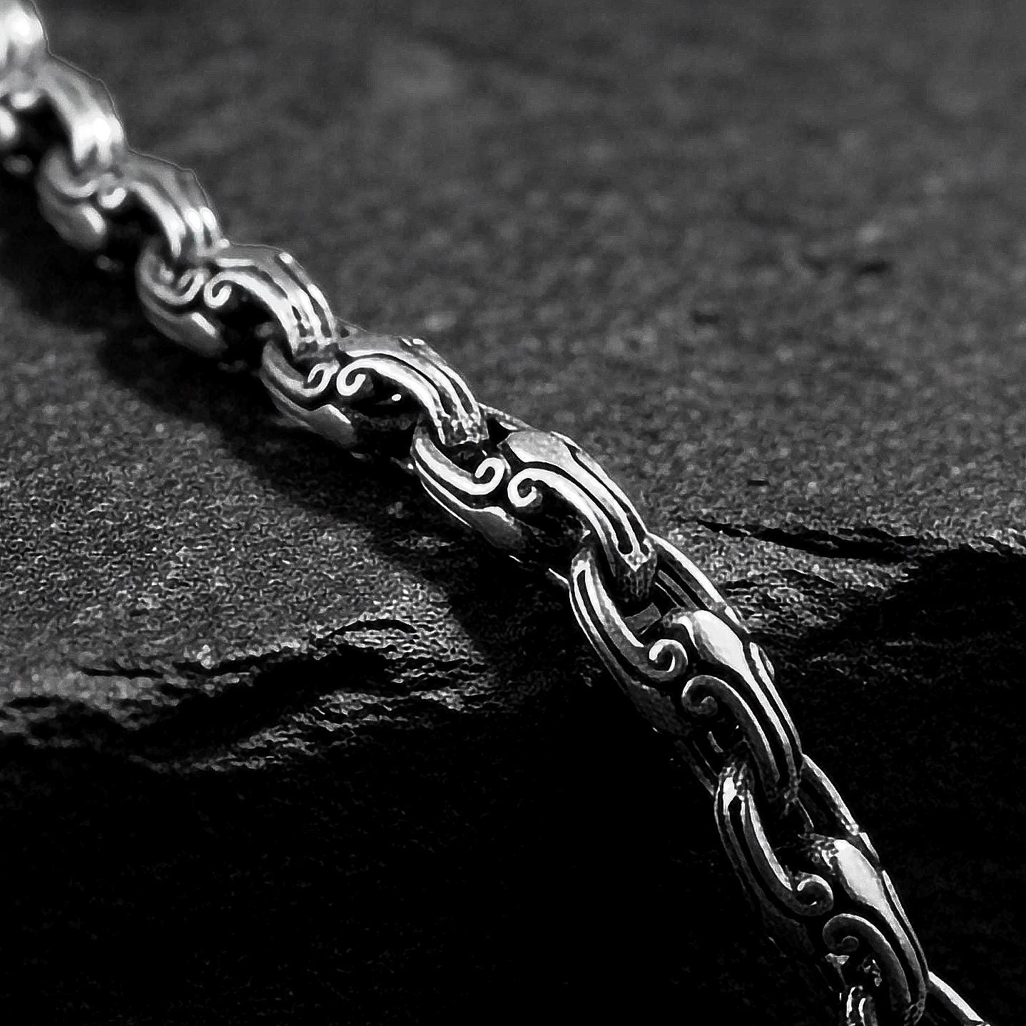 Oxidized Sterling Silver Chain Necklace - Geometric Tribal Link