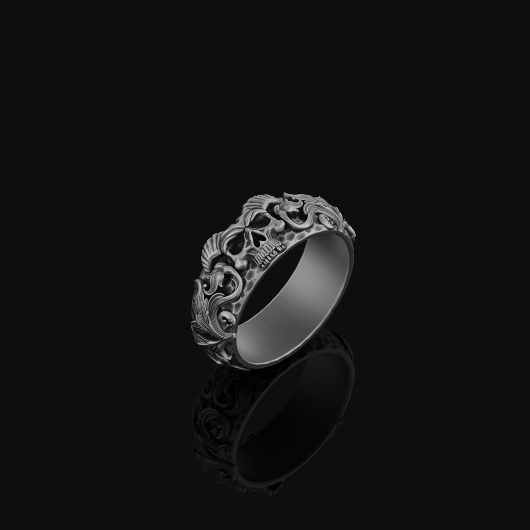 Gothic Wedding Band Halloween Themed Skull Jewelry Ring Etsy