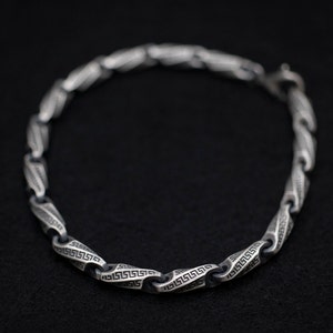 Oxidized Sterling Silver Greek Chain Bracelet, Men's Jewelry image 2
