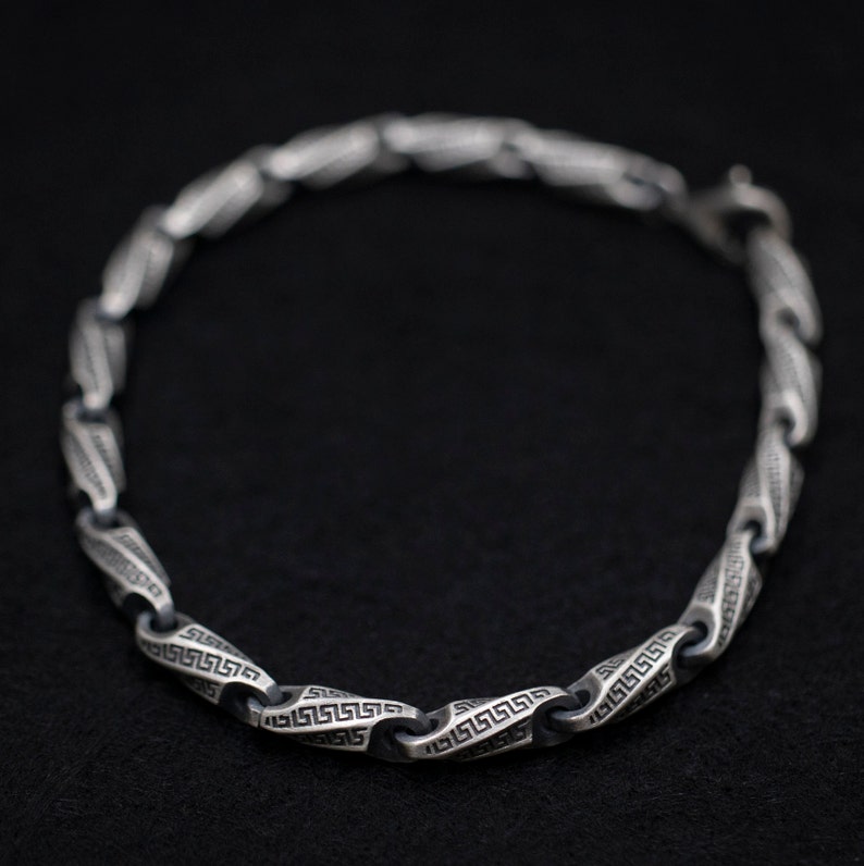Oxidized Sterling Silver Greek Chain Bracelet, Men's Jewelry image 2