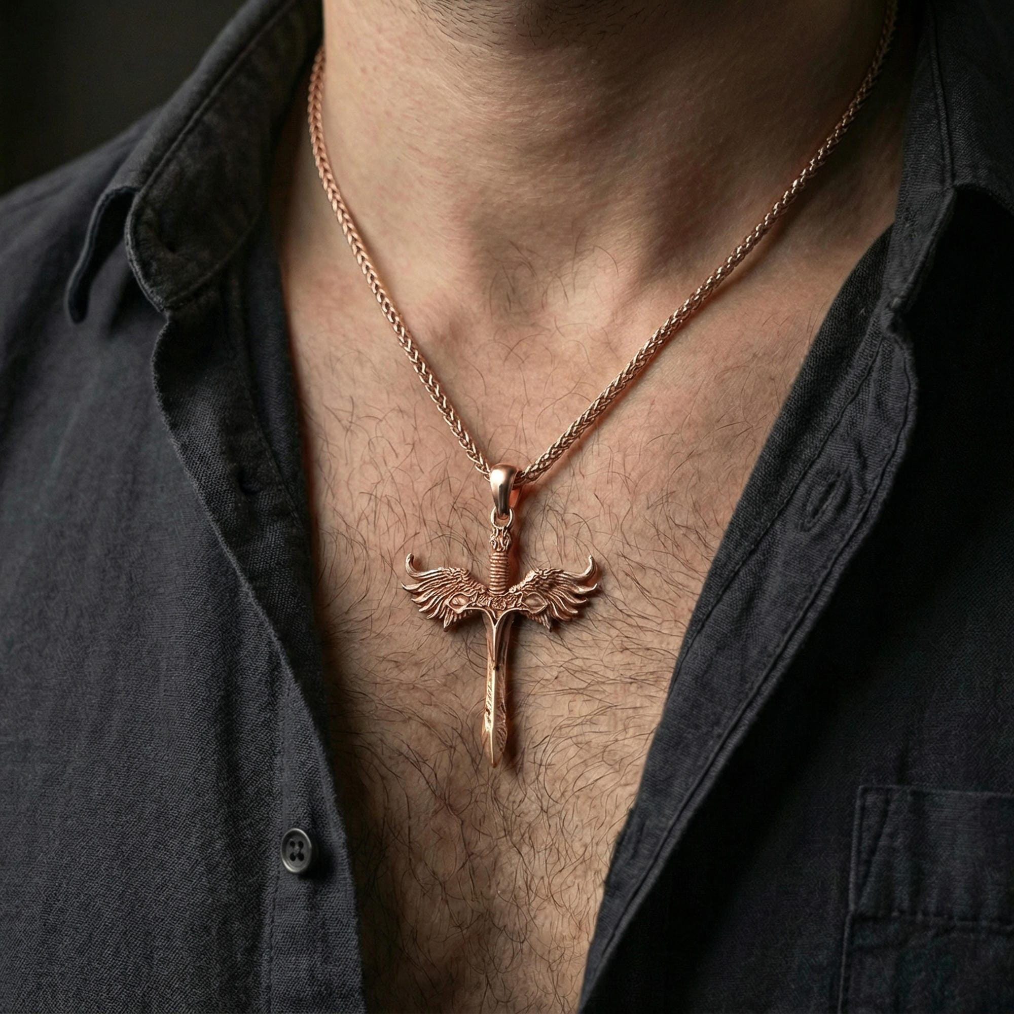 COOLSTEELANDBEYOND Vintage Oro Cuboid Croce Ciondolo, Collana con Pendente da Uomo Donna Ragazzi, Marrone Cavo in Pelle Regolabile