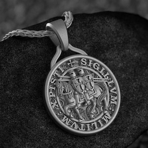 Knights Templar Sigillum Militum Xpisti Pendant Necklace 925 Sterling Silver, Templar Seal Religious Medal, Crusader Necklace Gift Men Women