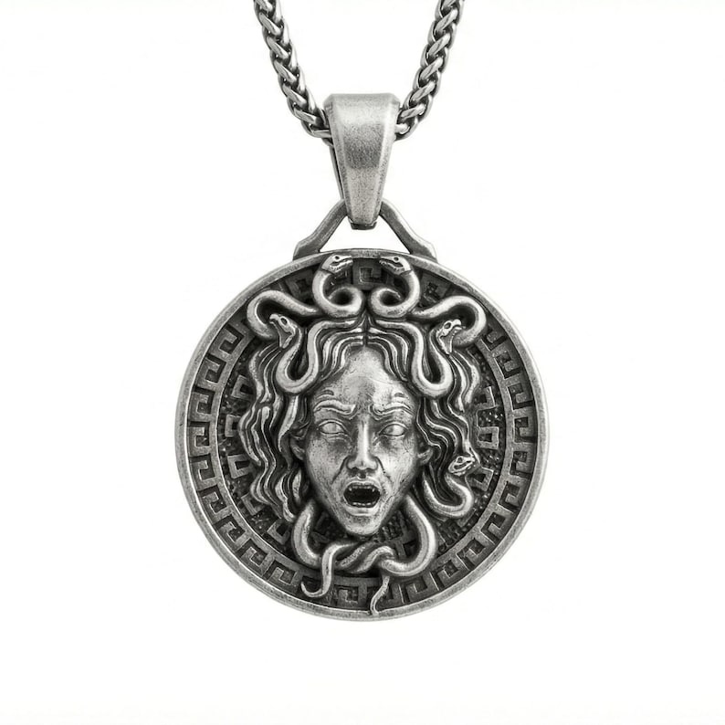 Sterling Silber Medusa Halskette, Anhänger der griechischen Mythologie Bild 3