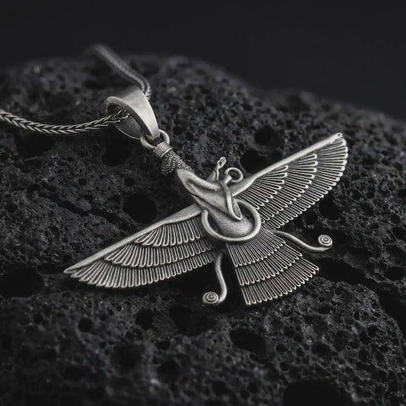 Silver Faravahar Necklace • Guardian Angel Pendant • Ahura Mazda