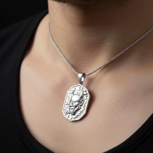 Sterling Silver Hannya Mask Pendant, Oni Demon Necklace, Japanese Mythology image 4