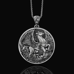 Silver Pegasus Charm Necklace, Women&#39;s Pendant, Greek Mythology, Wings, Fantasy, Flying Horse, Greek Myths, Memorial Gift