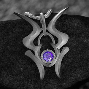 Shadowheart Shar Symbol Necklace – 925 Sterling Silver & Synthetic Amethyst, BG3 Cleric Gift, Gothic DnD Jewelry