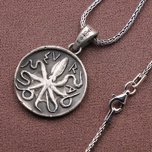 Silver Octopus Signet Coin, Atocha Treasure Coin, Kraken Necklace, Atocha, Coin Necklace, Atocha Coin, Replica Coin, Octopus Coin