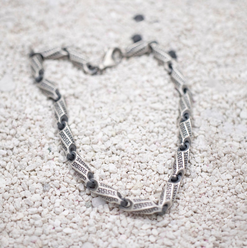 Oxidized Sterling Silver Greek Chain Bracelet, Men's Jewelry image 3
