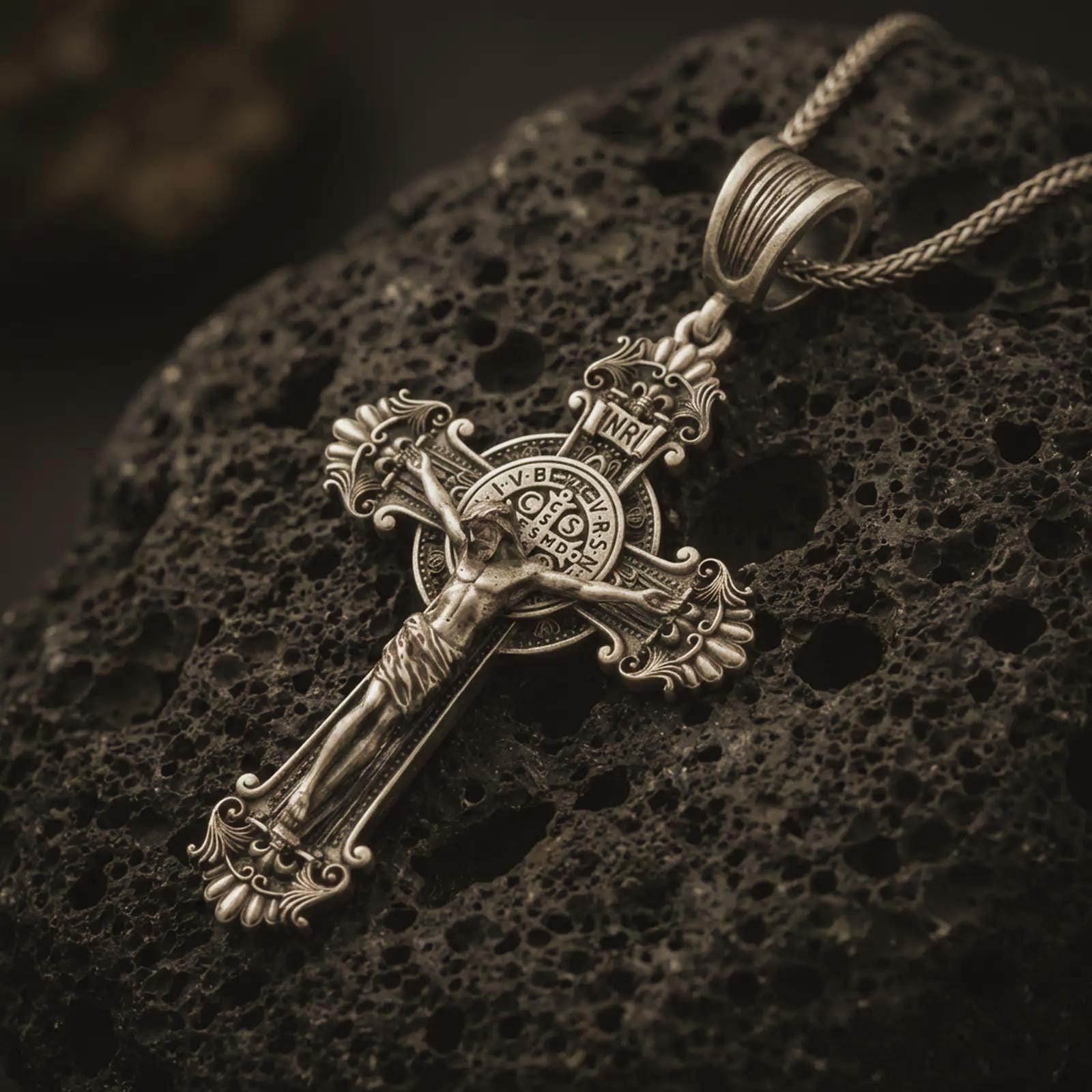 Collana con ciondolo a croce gotica in argento di grandi dimensioni, collana con ciondolo a croce gotica in argento con crocifisso per donne e uomini - Italia