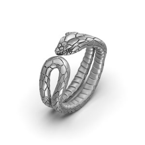 Silver Adjustable Snake Band Ring - Elegant Serpent Jewelry, Unique Adjustable Ring, Symbolic Gift for Her