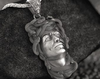 Medusa Pendant – Silver Greek Mythology Necklace for Men & Women, Gorgon Snake Head Jewelry, Dark Academia Statement Gift