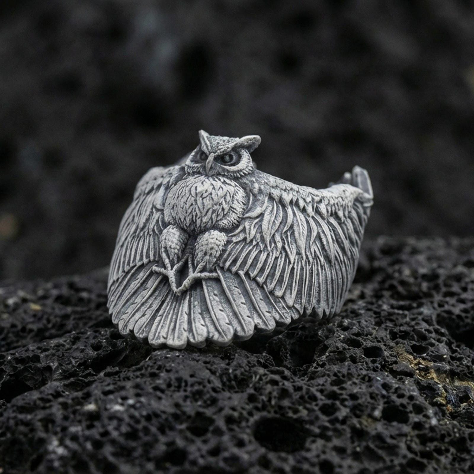 Sterling Silver Owl Ring, Adjustable Bird Jewelry