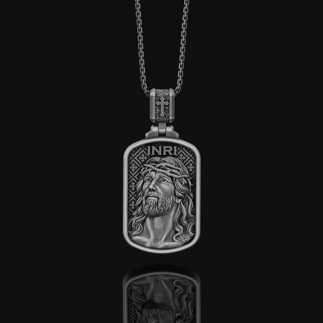Silver Jesus Necklace Jesus Charm Medallion Christ Jesus Etsy