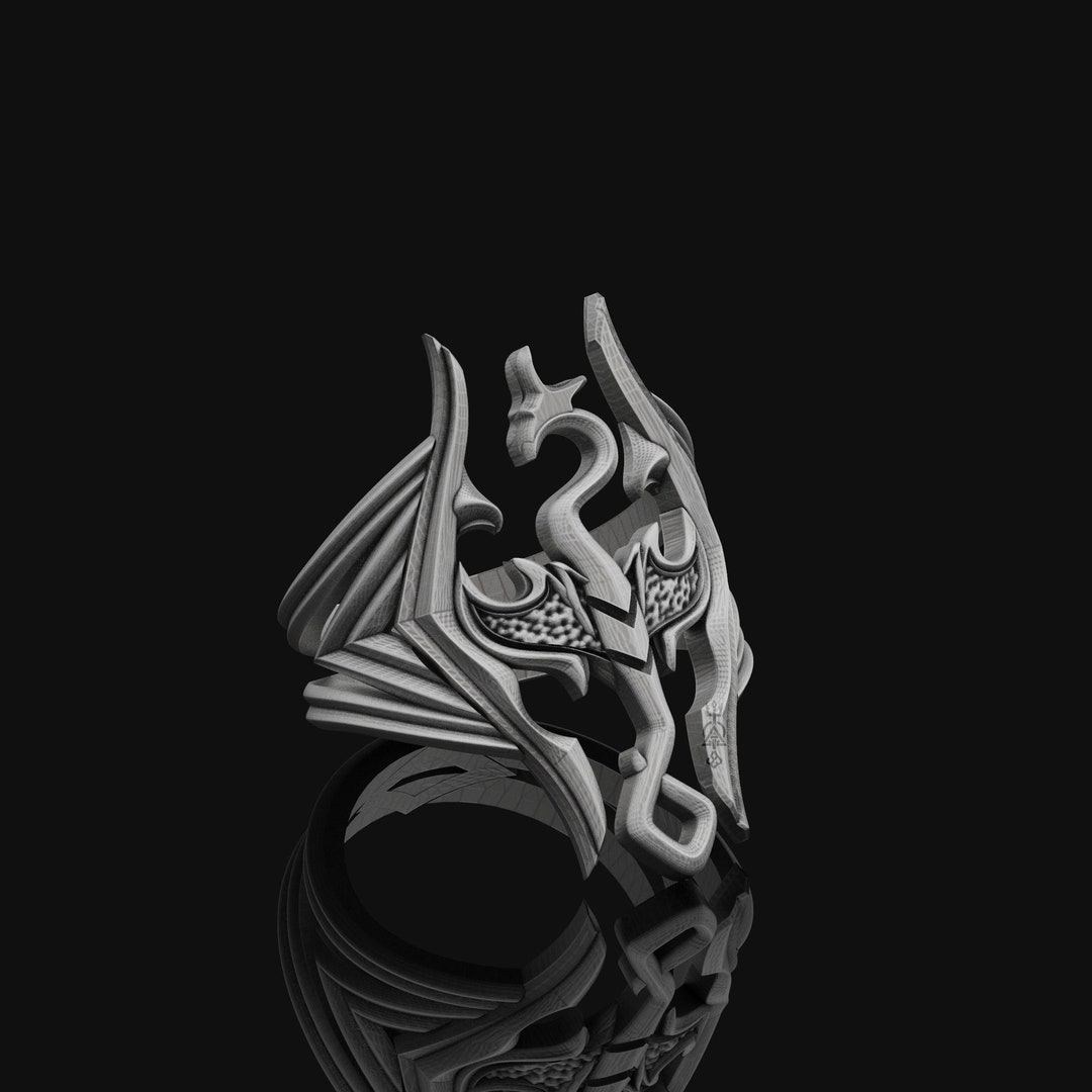 Sterling Silver Elder Scrolls Skyrim Ring, Dragonborn Ring, Dragon Ring