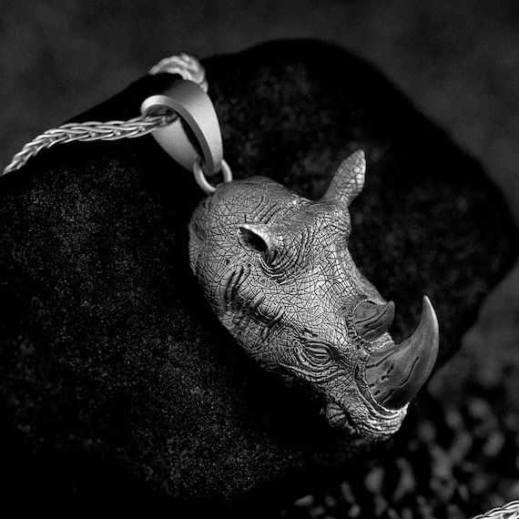 Buy Rhinoceros Head Necklace • Silver Rhino Pendant • Wildlife