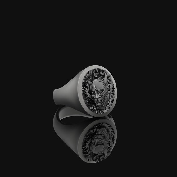 Oni Mens Pinky Signet Ring in Sterling Silver, Japanese