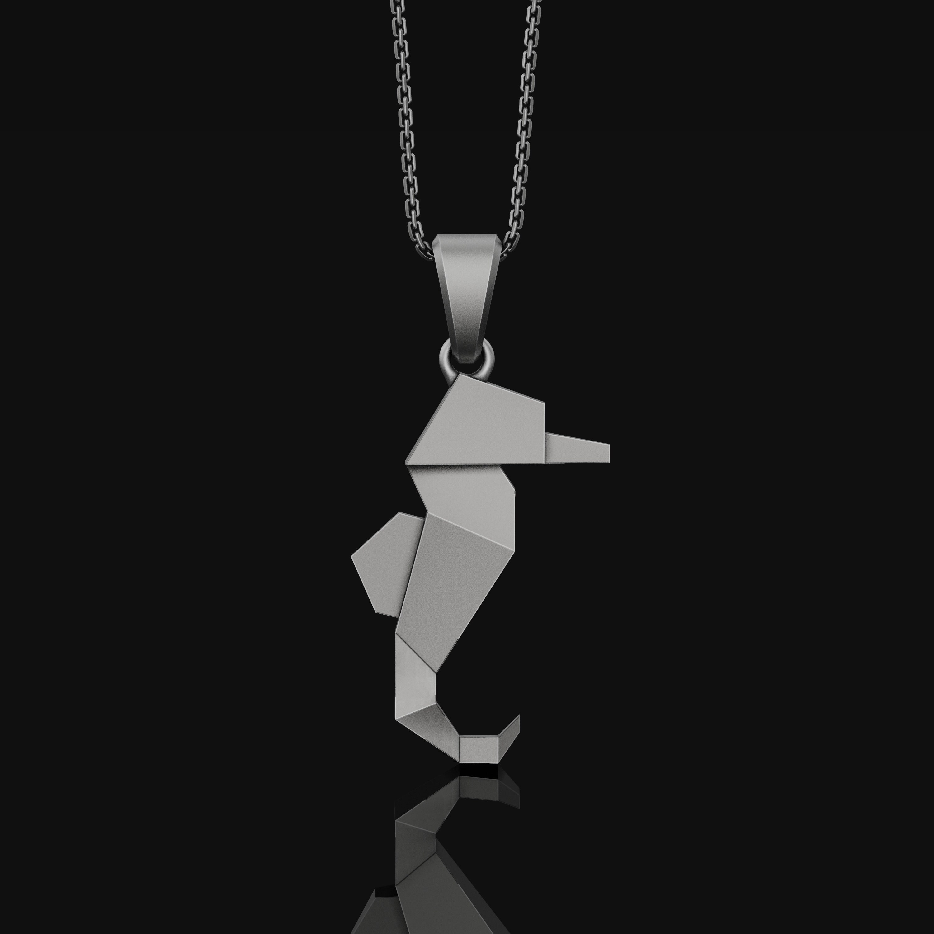 Origami Seahorse Necklace, Silver Geometric Necklace, Girlfriend Gift, Origami Jewelry, Ocean Themed Jewelry, Valentine Gift, Hippocampus
