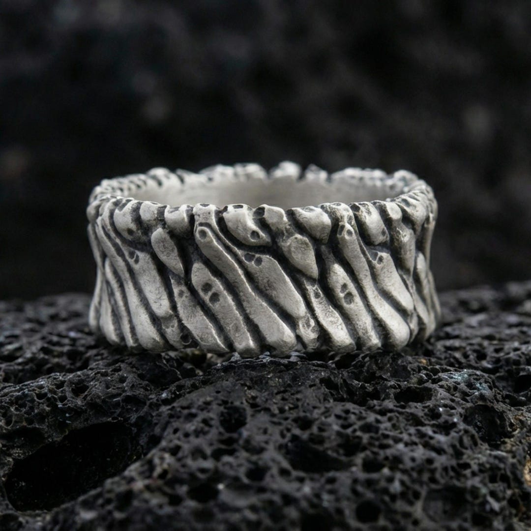 Sterling Silver Wood Bark Ring - Rustic Wedding Band - Etsy