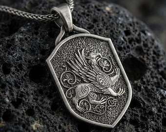 Griffin Shield Pendant • Mythical Guardian Necklace • Medieval Protector Amulet • Fantasy Beast Medallion
