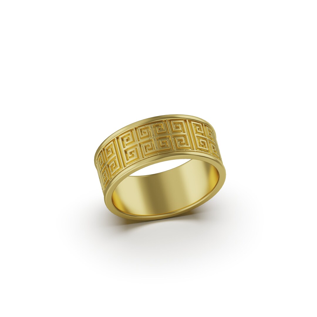 Greek Colours Rings Solid Gold Greek Key Ring, Unisex Geometric Band - Etsy