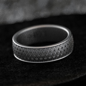 Griechischer Schlüssel Ehering, gravierbares Band in Silber Gold Roségold, altes Muster Comfort Fit Ring
