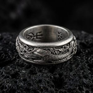 Koi Fish & Waves Spinner Fidget Ring – Sterling Silver Band