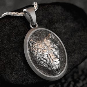 Personalized Bear Pendant – Sterling Silver Animal Totem Necklace with Custom Back Engraving for Strength & Wilderness