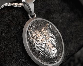Personalized Sterling Silver Bear Pendant – Animal Totem Necklace, Custom Engraving