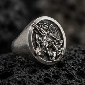 Sterling Silver St. Michael Signet Ring, Religious Jewelry