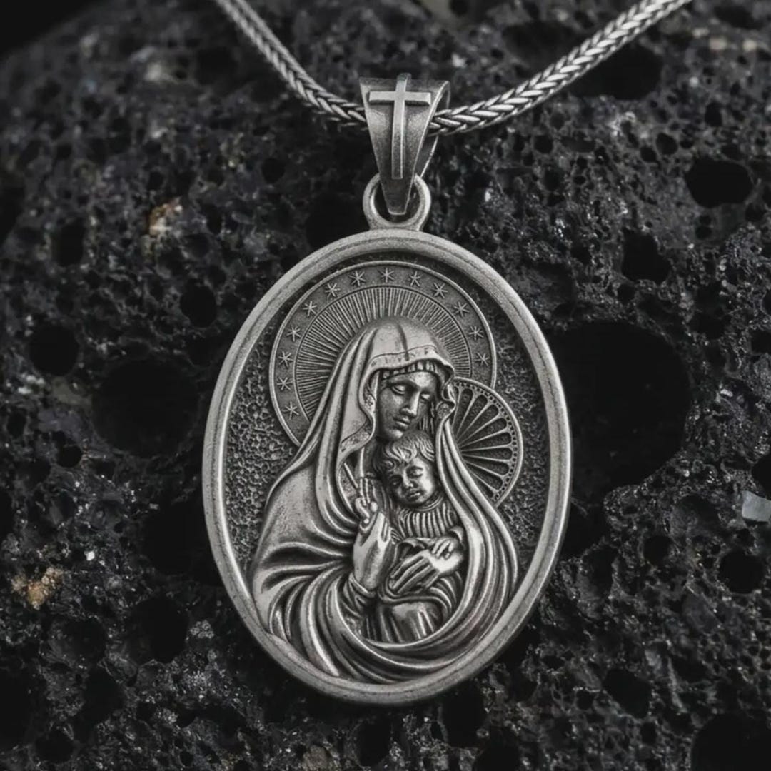 Sterling Silver Virgin Mary and Child Pendant Necklace, Catholic Gift ...
