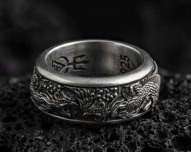 Phoenix Engraved Sterling Silver Spinner Ring - Customizable