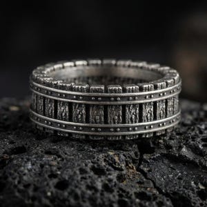 Sterling Silver Railway Band Ring, Machinist Wedding Band