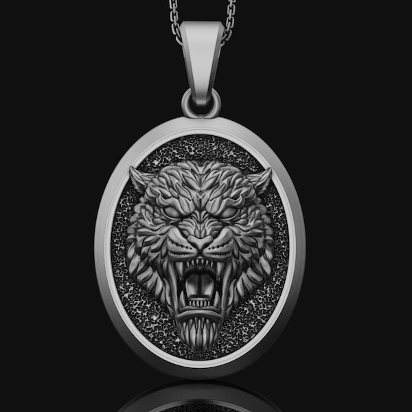 Personalized Silver Tiger Necklace Mens Animal Pendant Gift Accessory 925 Sterling Silver Christmas Gift for her, him Mens Jewelry Gift