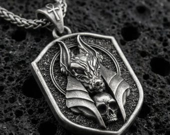Sterling Silver Anubis Pendant Necklace - Egyptian God Jewelry
