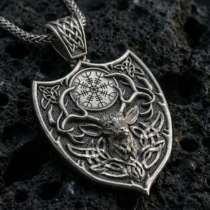 Colgante de ciervo celta de plata esterlina, joyería nórdica vikinga