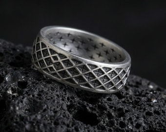 Anello a fascia medievale in argento sterling, stile cavaliere gotico