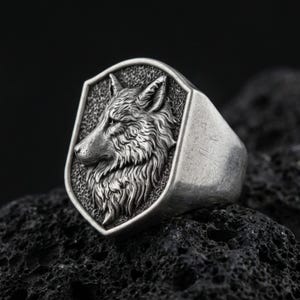 Sterlingzilveren boze wolf-ring, grote dierensieraden heren