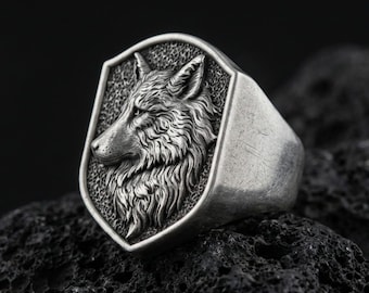 Sterling Silver Angry Wolf Ring, Men's Large Animal Jewelry