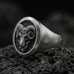 Widder Siegelring, Sterling Silber Ring, Tierkopf Ring, Statement Schmuck, Widder Sternzeichen Ring