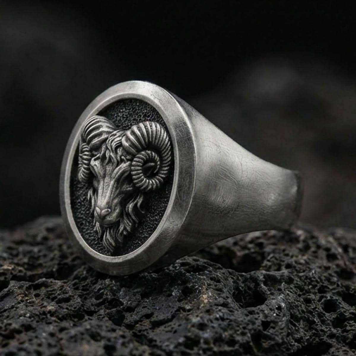 gagan jewelry signet ring silver925 12号 Sterling Silver Ram Signet Ring, Animal Head Ring, Statement