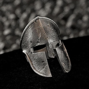 Spartan Warrior Helmet Signet Ring | Ancient Greek Spartan Helm Jewelry Silver Gift for Him