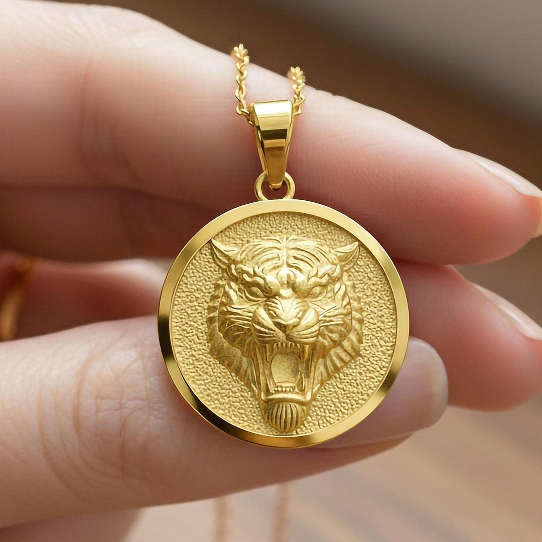 Buy Tiger Head Pendant – 10K 14K 18K Gold Animal Medallion Necklace, Symbol  of Power, Courage, and Determination Online in India