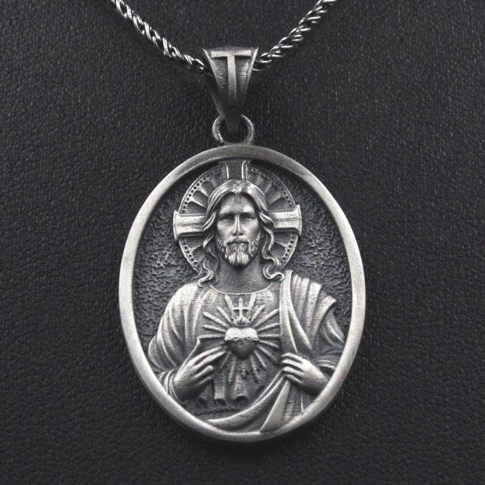 Sacred Heart of Jesus Pendant Necklace 925 Sterling Silver